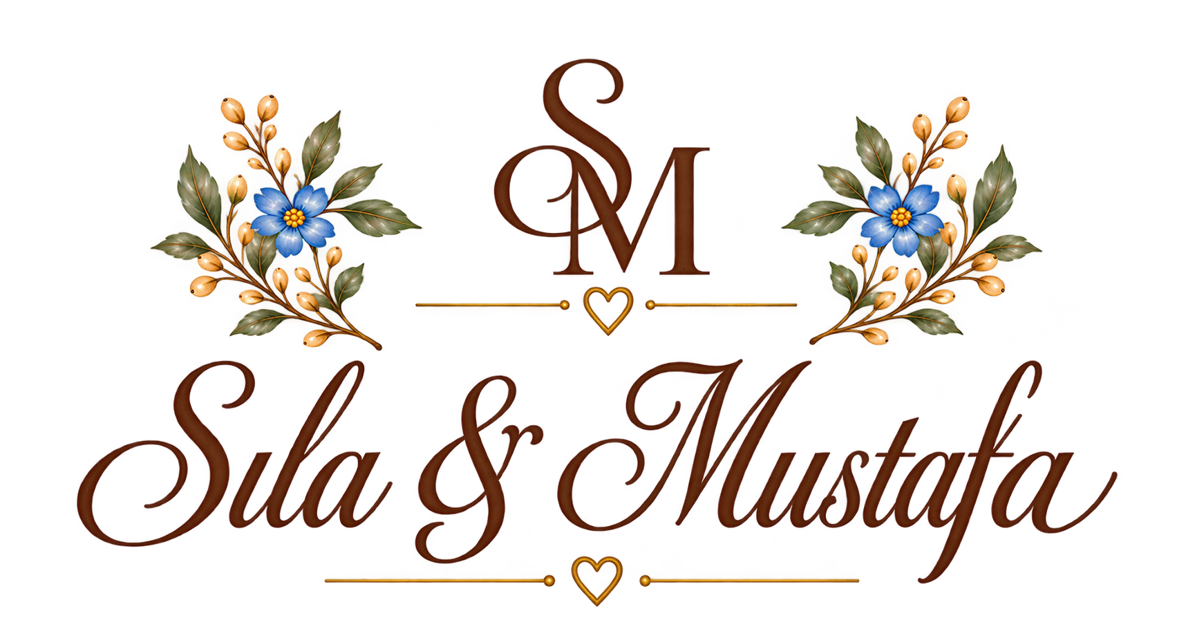 Çiçekli SM monogramı ve Sıla & Mustafa